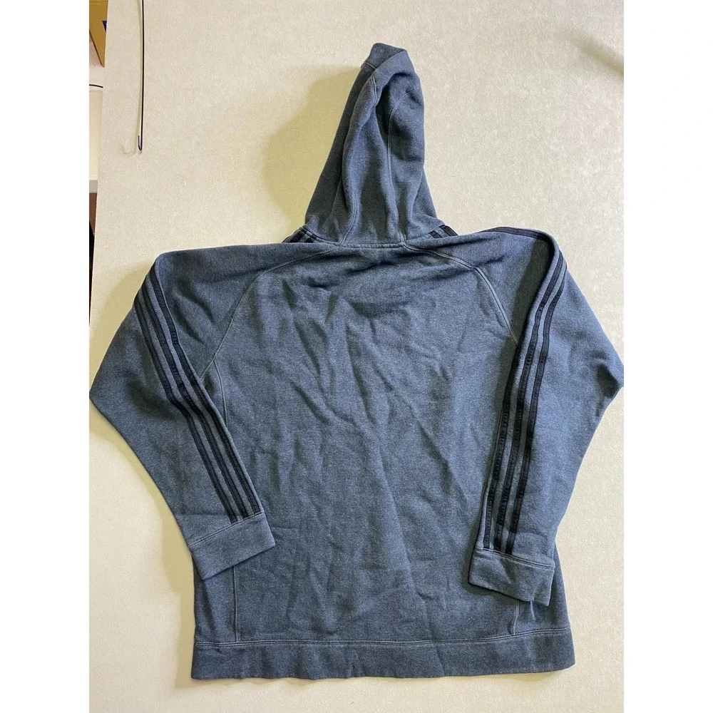 Adidas Mens Heather Gray Pullover Hoodie 3-Stripe Logo Sweatshirt Size L